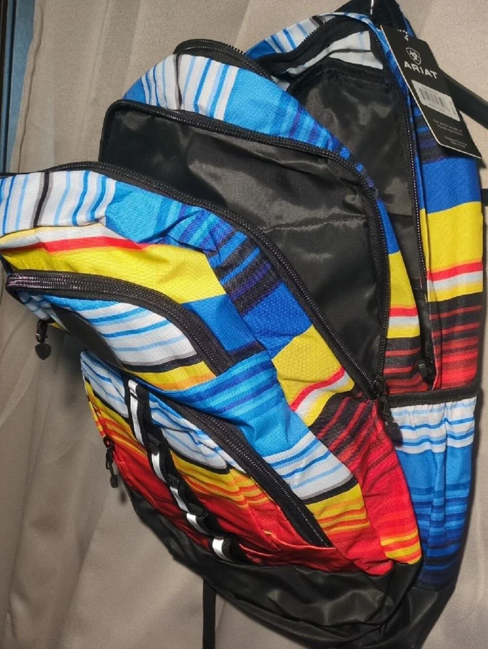 Ariat Multicolor Striped Blue Red Yellow Backpack